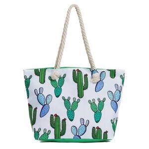 Water Resistant Canvas Beach Bag with Zipper, Cactus Large Beach Tote Bag new